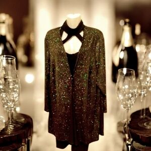 Delta Burke Collection  Black Shimmer Cardigan Size 2X Soft Inside Irradescent